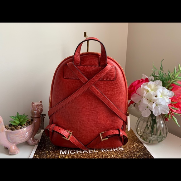 Michael Kors Studded Erin Medium Backpack Red - Picture 2 of 5